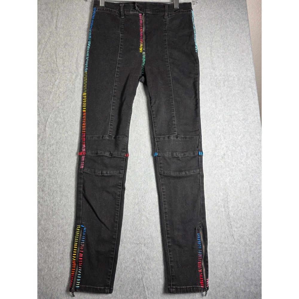 BDG Twig High-Rise Skinny Jeans Womens 28 Black Rainbow Whipstitch Ankle Zip